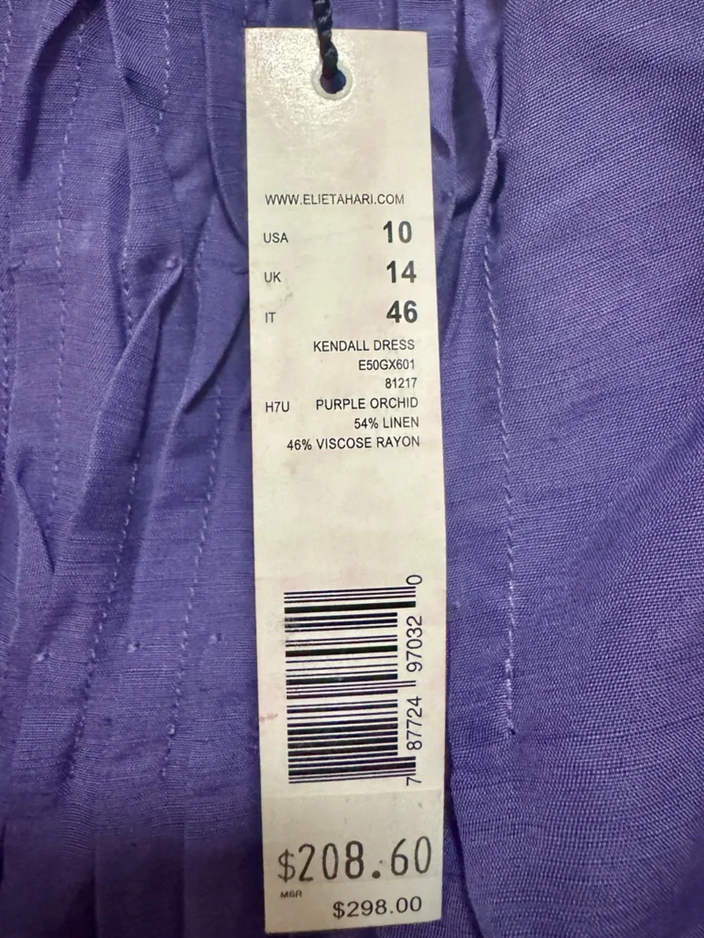 Elie Tahari Kendall Dress 10 Purple Linen Blend‎ Pleated NWT Brunch Wedding Chic